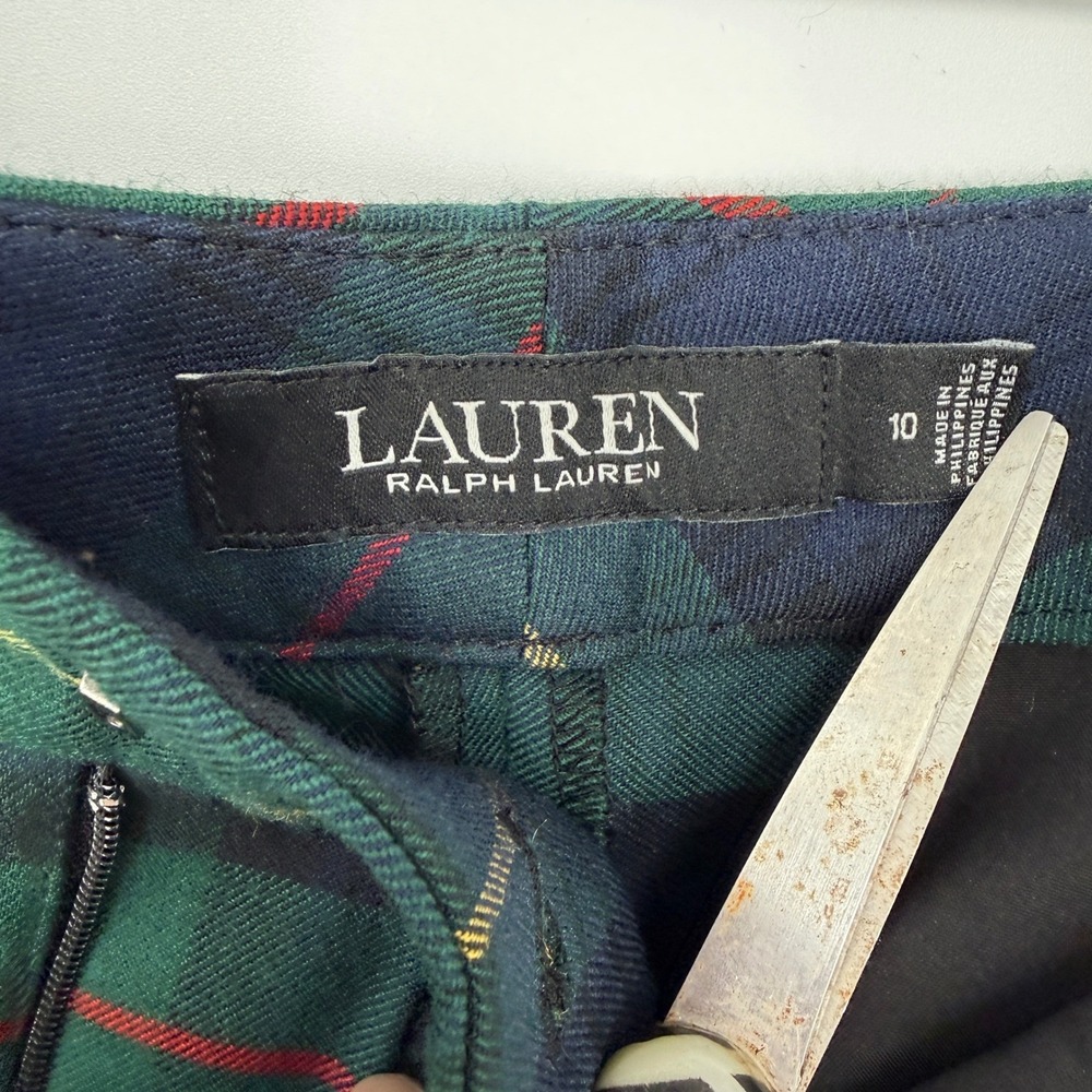 Lauren Ralph Lauren Green Tartan Watch Plaid Wool Straight Leg Pants Women 10 - Picture 7 of 9